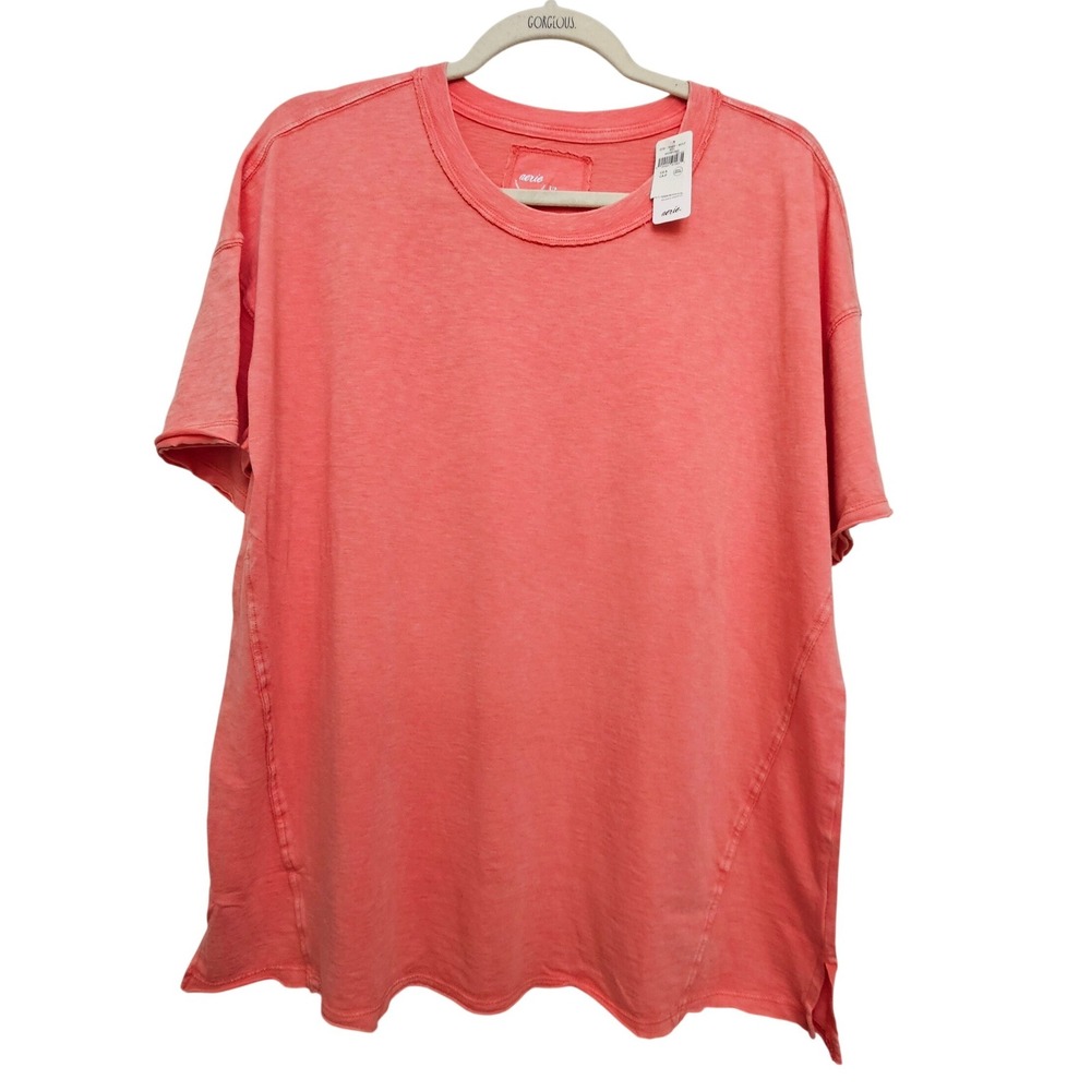 Aerie T Shirt Women S Coral Pink Short Sleeve Cotton Slub Relaxed Loungewear Tee